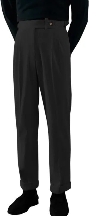Mens Corduroy Pants Pleated Casual Straight Leg Vintage Fall Winter Adjustable Waist Dress Pants