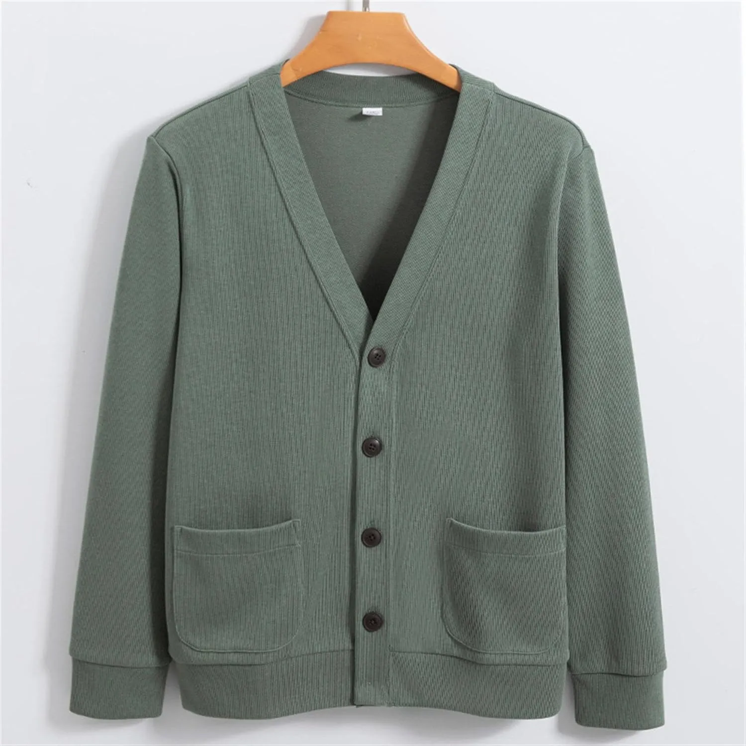 Mens Cotton Knit Cardigan Sweater Long Sleeve V Neck Button Down Sweaters Casual Loose Knit Cardigan with Pockets