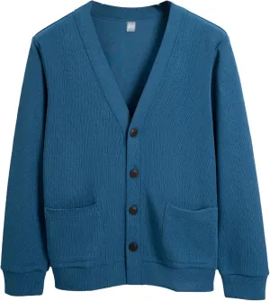 Mens Cotton Knit Cardigan Sweater Long Sleeve V Neck Button Down Sweaters Casual Loose Knit Cardigan with Pockets