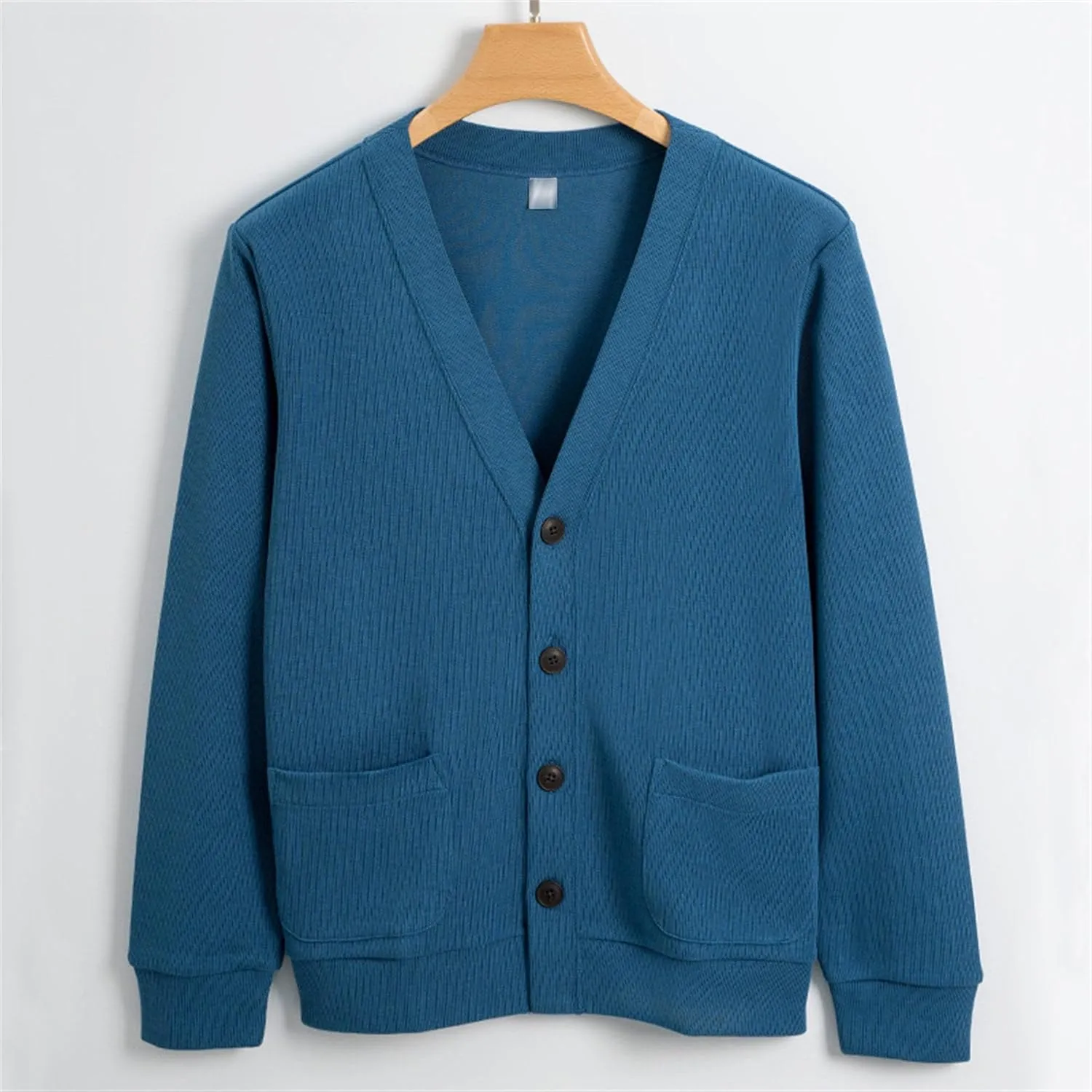 Mens Cotton Knit Cardigan Sweater Long Sleeve V Neck Button Down Sweaters Casual Loose Knit Cardigan with Pockets