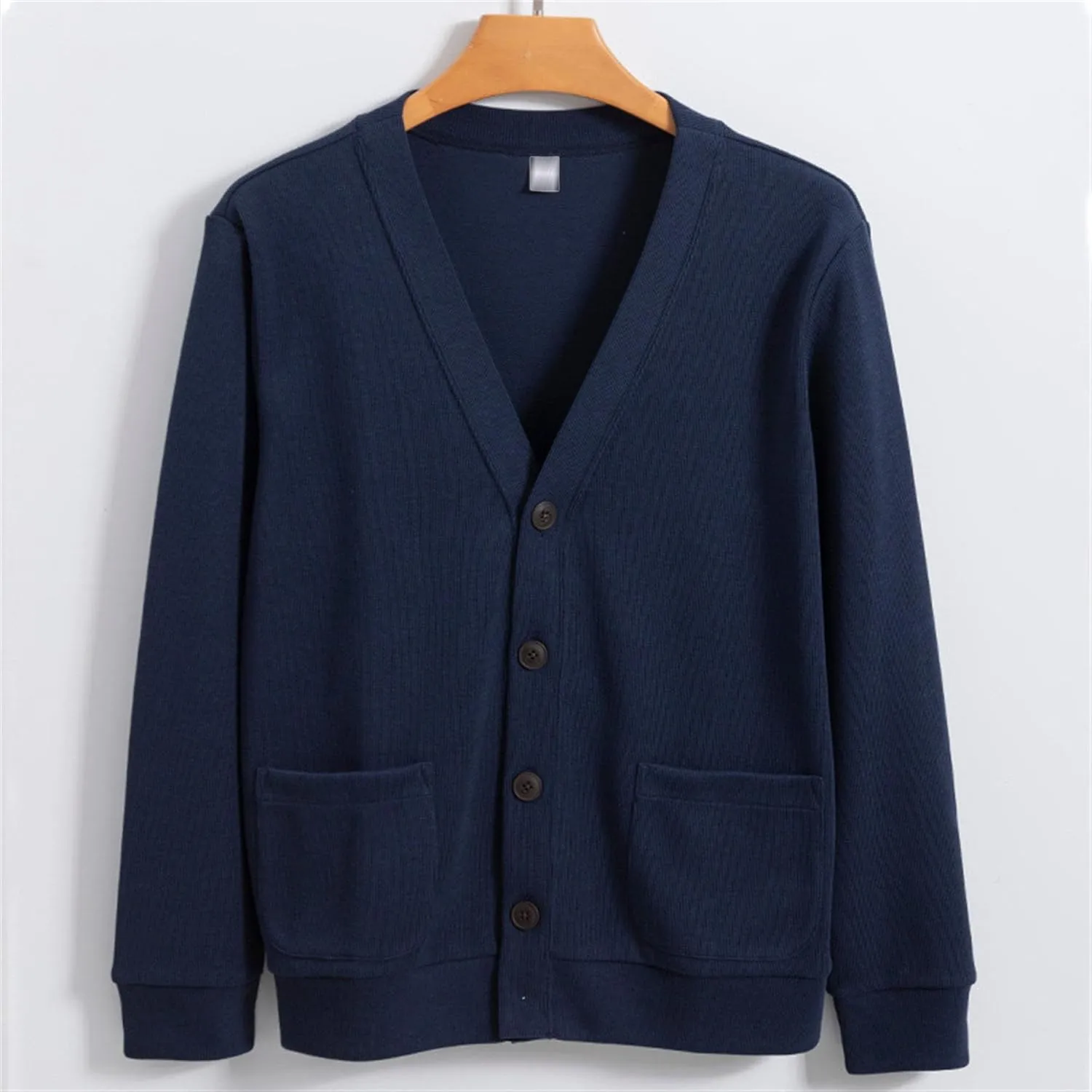 Mens Cotton Knit Cardigan Sweater Long Sleeve V Neck Button Down Sweaters Casual Loose Knit Cardigan with Pockets
