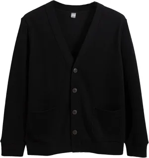 Mens Cotton Knit Cardigan Sweater Long Sleeve V Neck Button Down Sweaters Casual Loose Knit Cardigan with Pockets