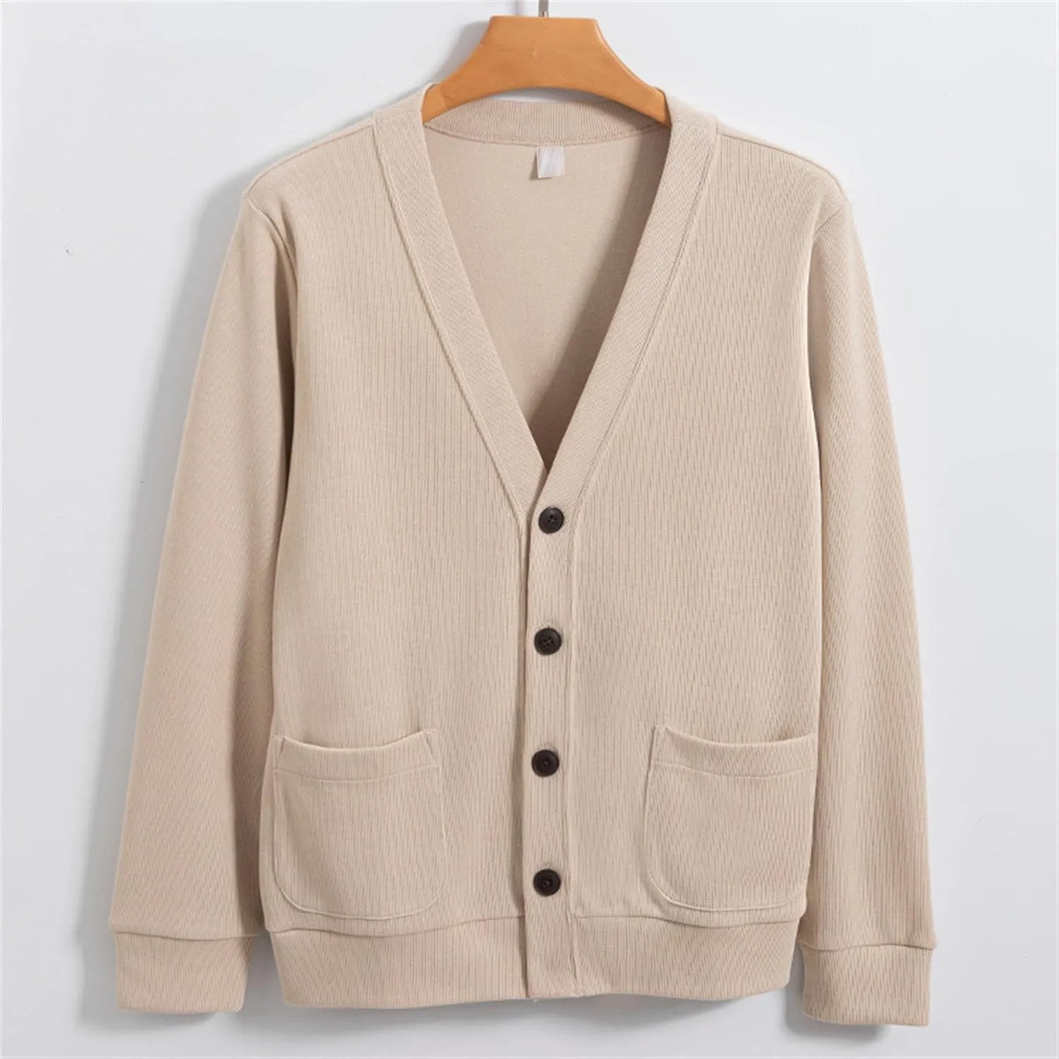 Mens Cotton Knit Cardigan Sweater Long Sleeve V Neck Button Down Sweaters Casual Loose Knit Cardigan with Pockets
