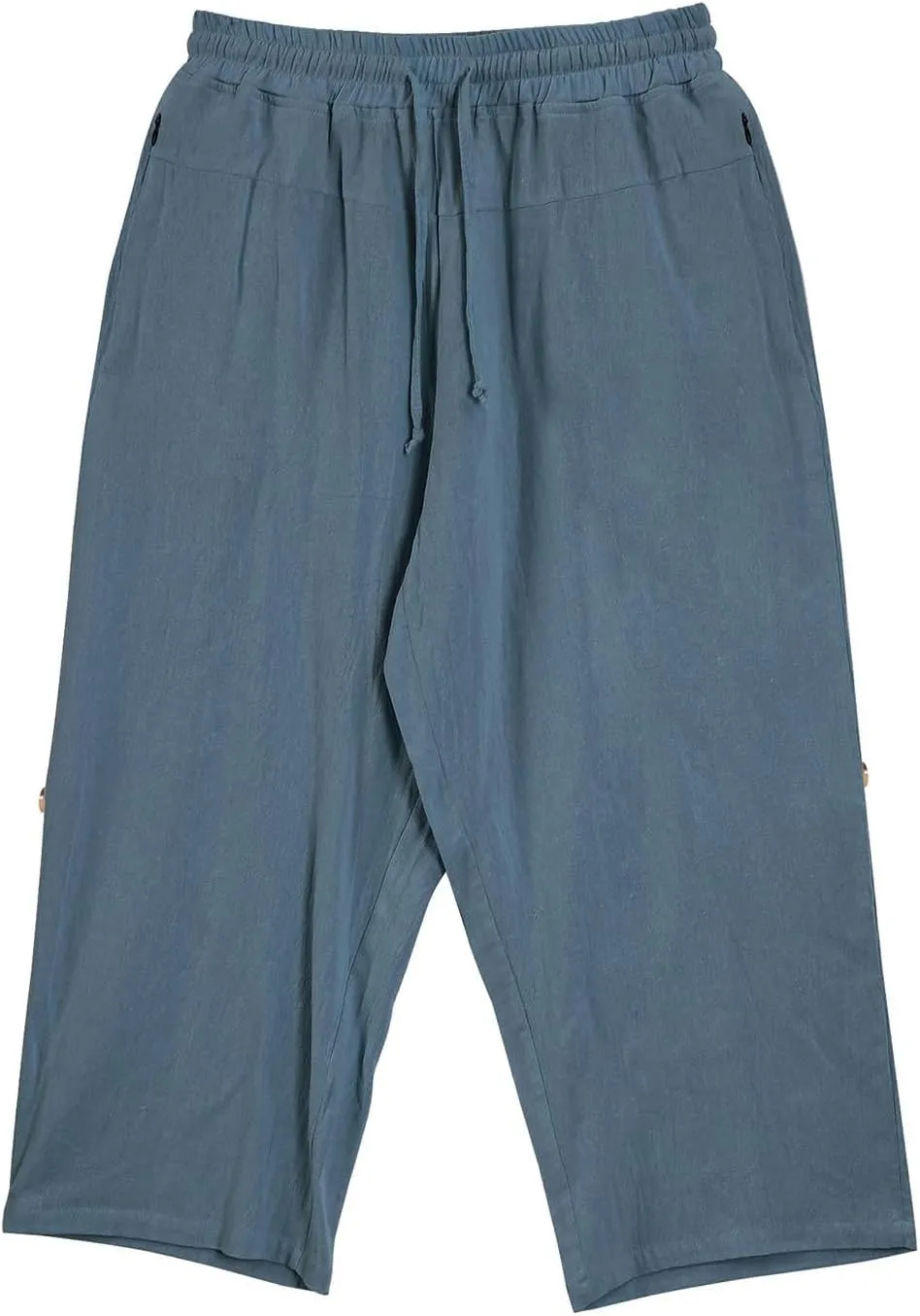 Men's Cotton Linen Capri Pants Drawstring Elastic Waist Casual Lightweight Loose Fit Summer Fall Beach Sports Pants