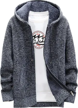 Men's Full-Zip Fleece Knitted Regular Fit Full Zip Cardigan Sweater with Soft Brushed Flannel Lining