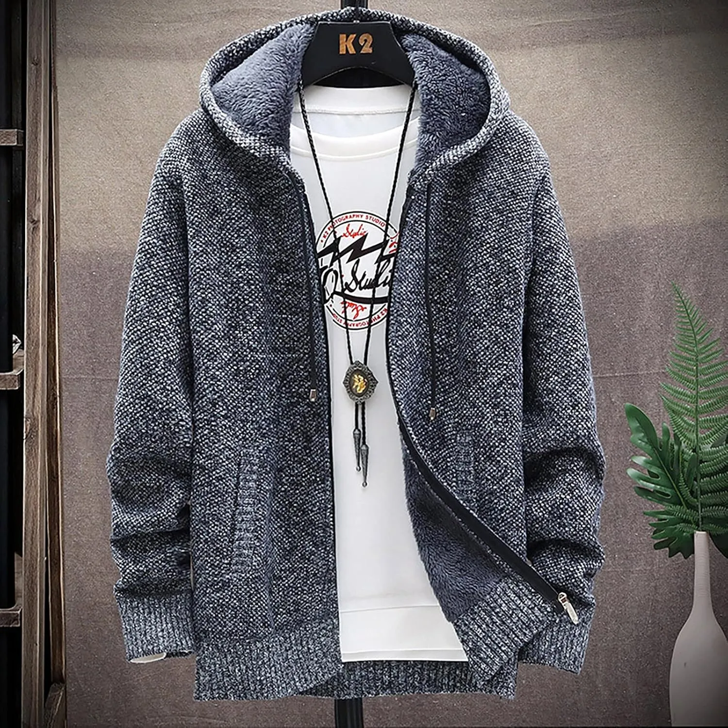 Men's Full-Zip Fleece Knitted Regular Fit Full Zip Cardigan Sweater with Soft Brushed Flannel Lining