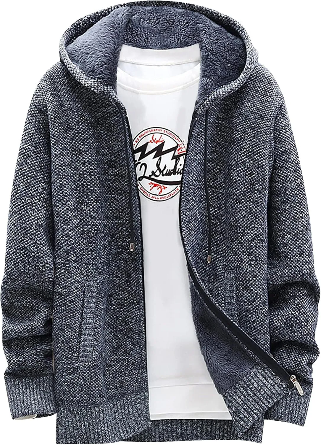 Men's Full-Zip Fleece Knitted Regular Fit Full Zip Cardigan Sweater with Soft Brushed Flannel Lining