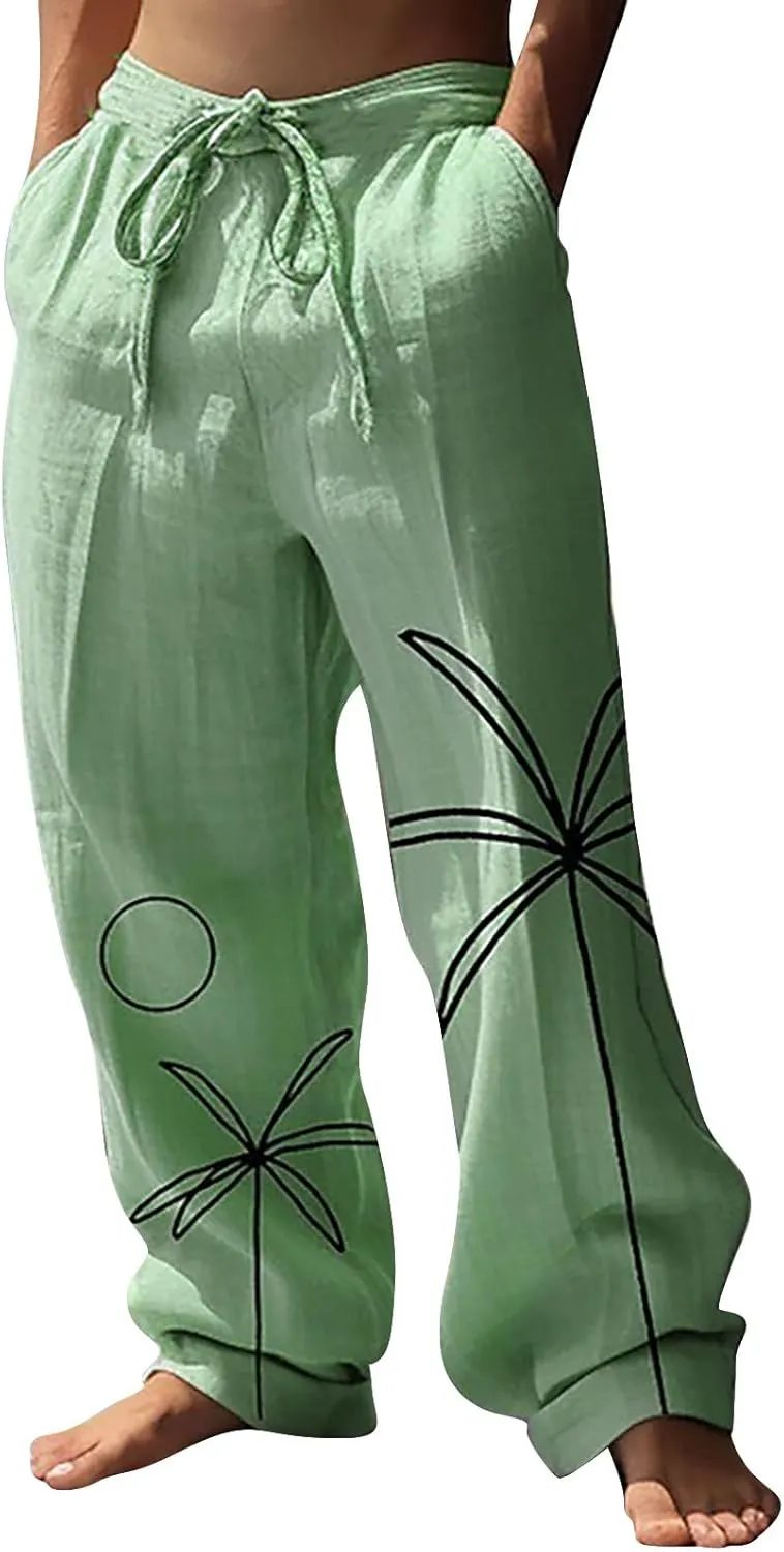 Mens Heavyweight Fleece Cargo Sweatpants Cotton and Linen Pocket Elastic Waist Large Hiking Outdoor Twill Track Pants