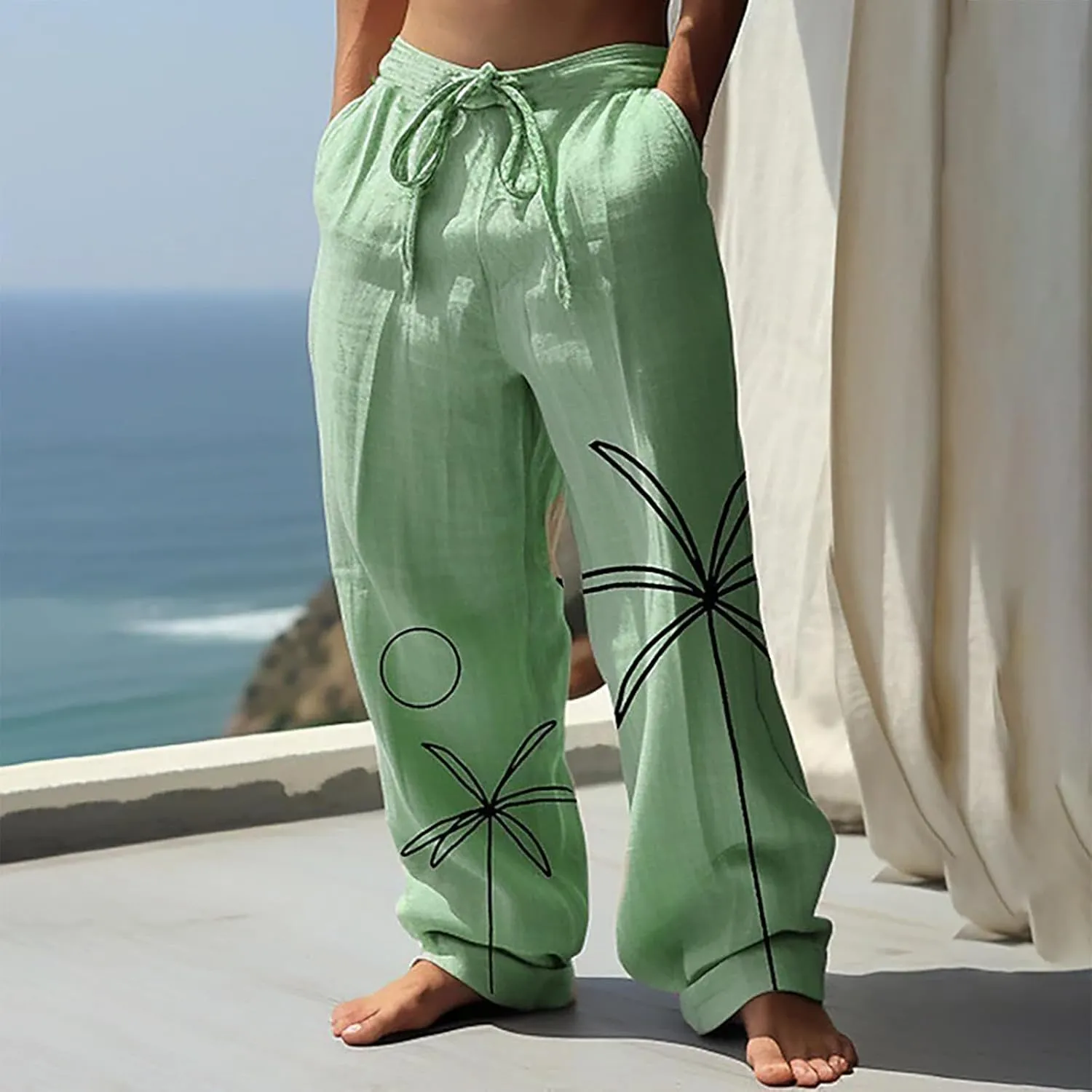 Mens Heavyweight Fleece Cargo Sweatpants Cotton and Linen Pocket Elastic Waist Large Hiking Outdoor Twill Track Pants
