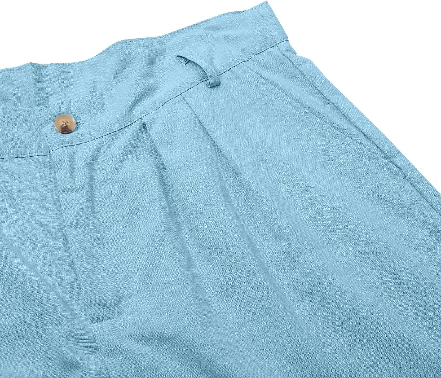 Mens Linen Casual Pants Plain Beach Vacation Pants Elastic Waist Lightweight Loose Pleated Slacks Summer Trousers