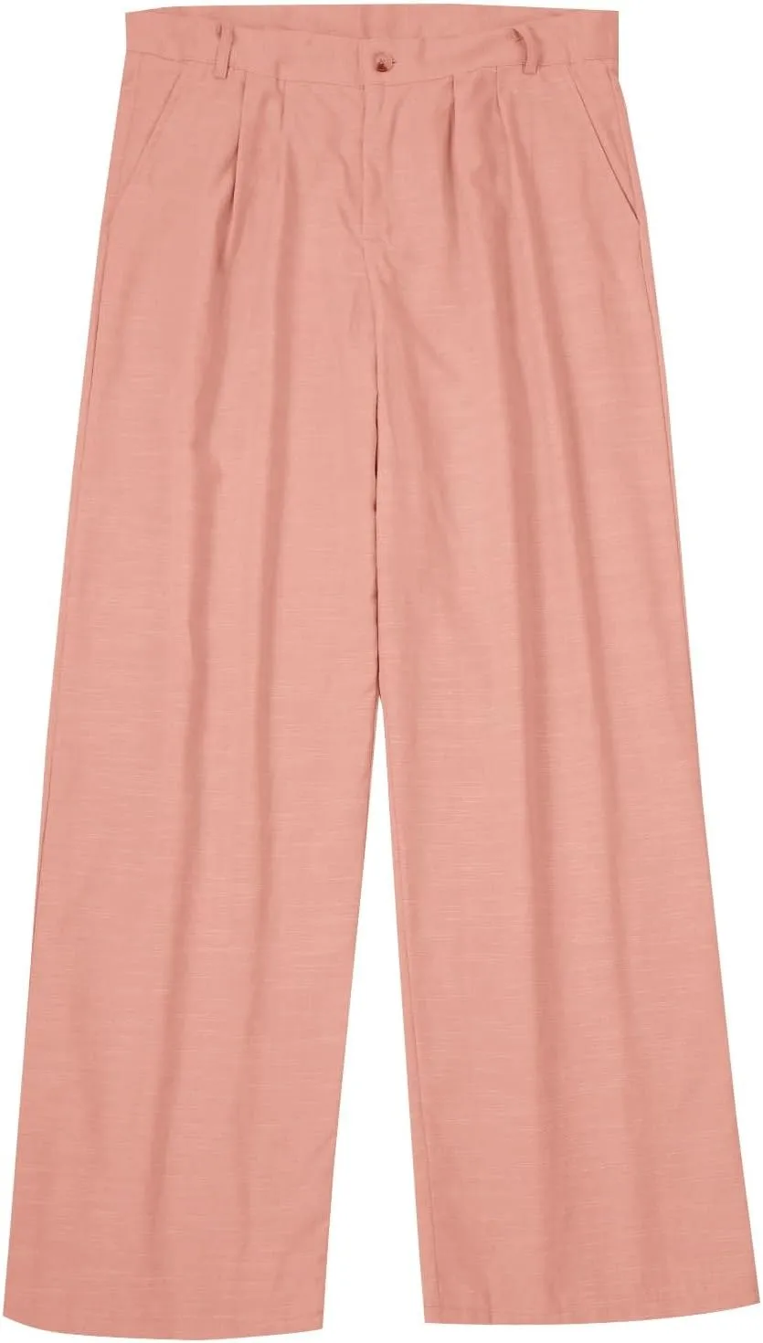 Mens Linen Casual Pants Plain Beach Vacation Pants Elastic Waist Lightweight Loose Pleated Slacks Summer Trousers