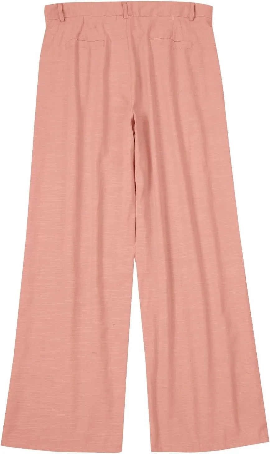 Mens Linen Casual Pants Plain Beach Vacation Pants Elastic Waist Lightweight Loose Pleated Slacks Summer Trousers