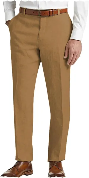 Men's Linen Pants Lightweight Classic Regular Fit Elastic Waist Dress Suit Pants for Men Spring Summer