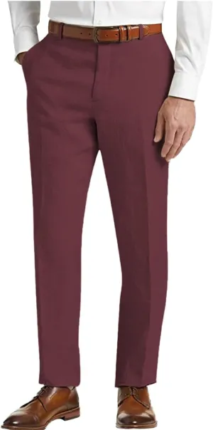 Men's Linen Pants Lightweight Classic Regular Fit Elastic Waist Dress Suit Pants for Men Spring Summer