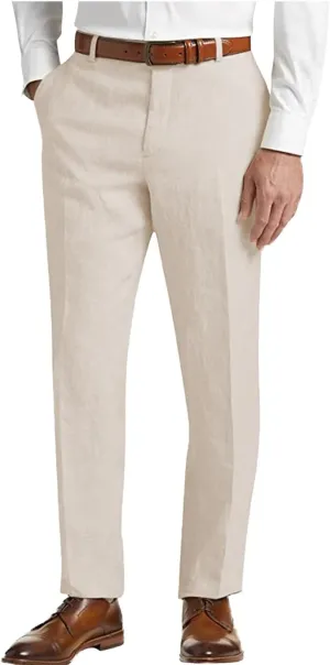 Men's Linen Pants Lightweight Classic Regular Fit Elastic Waist Dress Suit Pants for Men Spring Summer