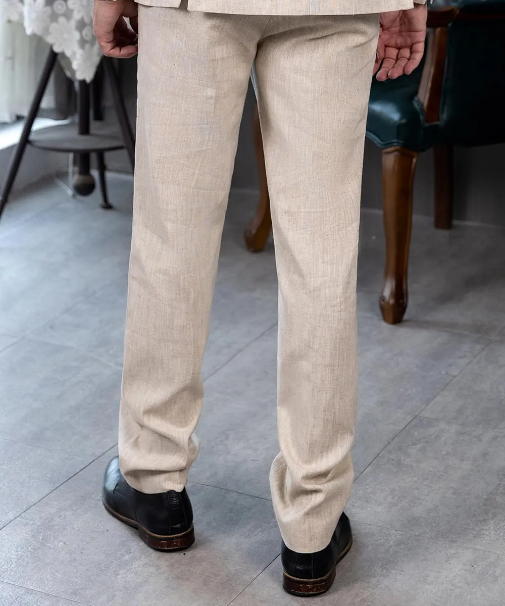 Men's Linen Pants Lightweight Classic Regular Fit Elastic Waist Dress Suit Pants for Men Spring Summer
