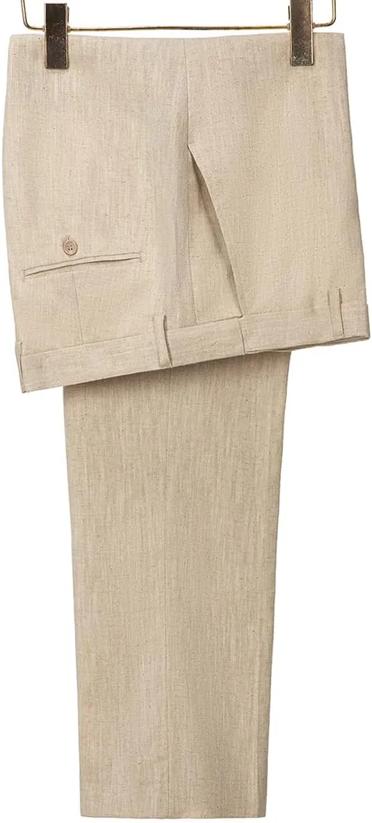 Men's Linen Pants Lightweight Classic Regular Fit Elastic Waist Dress Suit Pants for Men Spring Summer