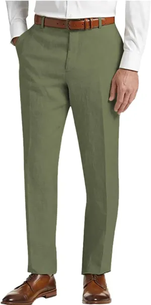 Men's Linen Pants Lightweight Classic Regular Fit Elastic Waist Dress Suit Pants for Men Spring Summer