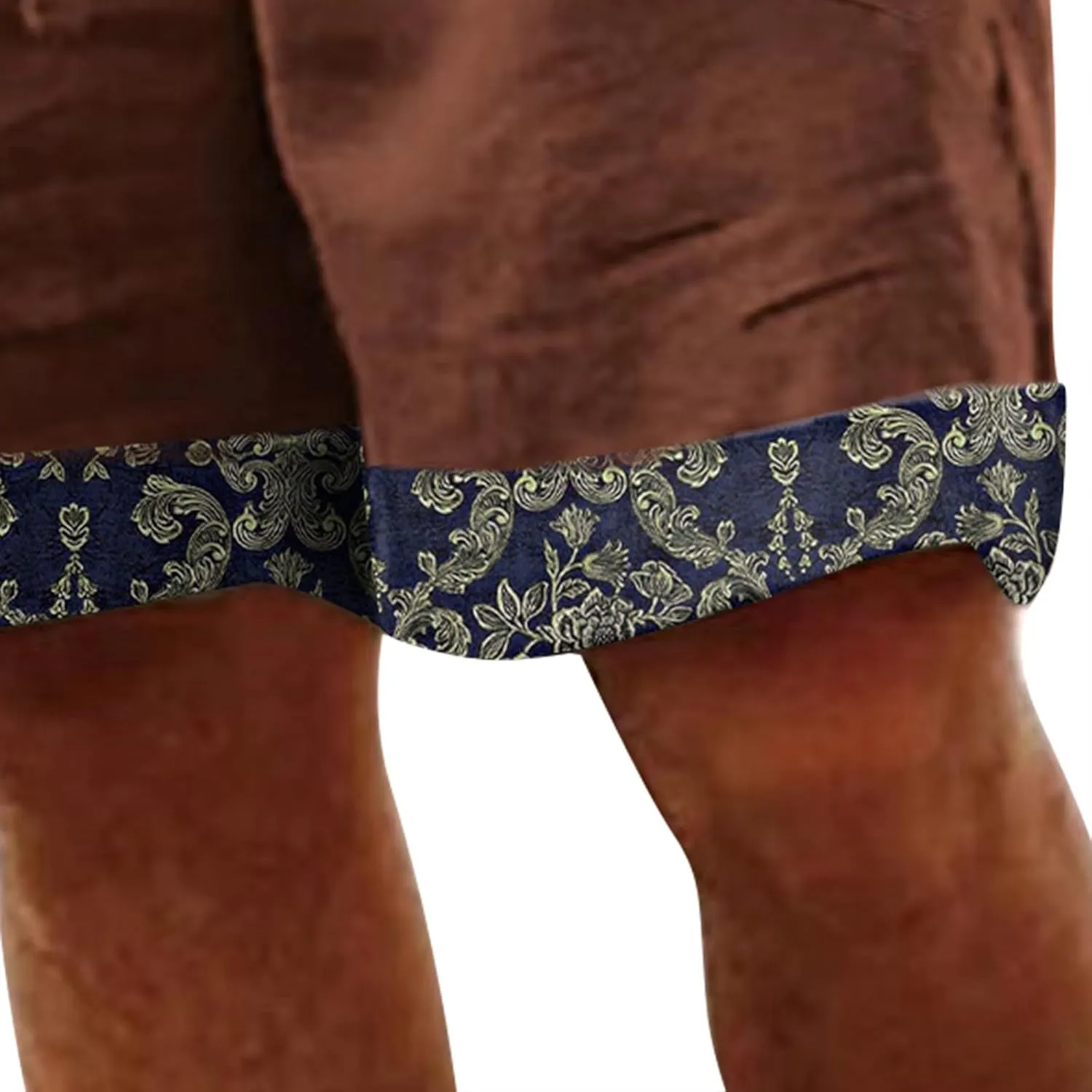 Men's Linen Shorts Casual Elastic Waist Drawstring Palm Tree Print Summer Beach Vacation Golf Shorts with Pockets