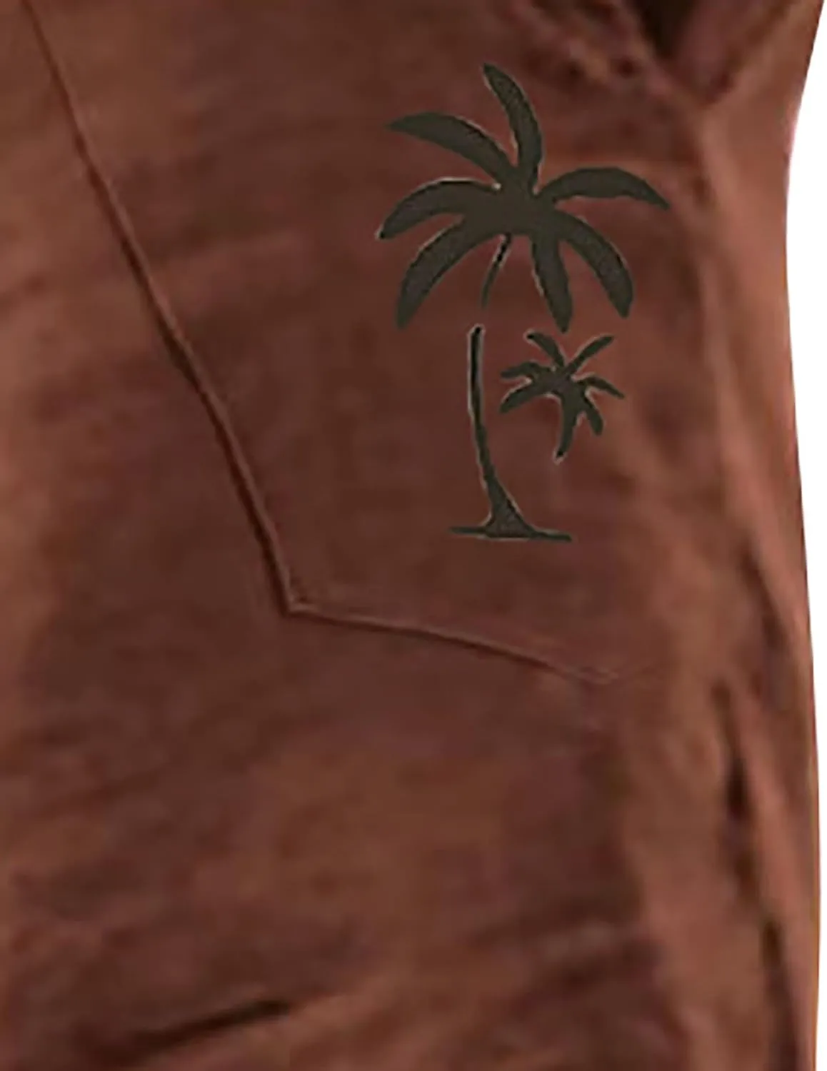 Men's Linen Shorts Casual Elastic Waist Drawstring Palm Tree Print Summer Beach Vacation Golf Shorts with Pockets
