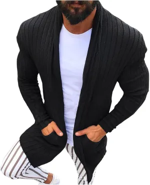Men's Long Sleeve Cardigan Long Sleeve Shawl Button Down Cable Knit Coat Dinosaur Tail