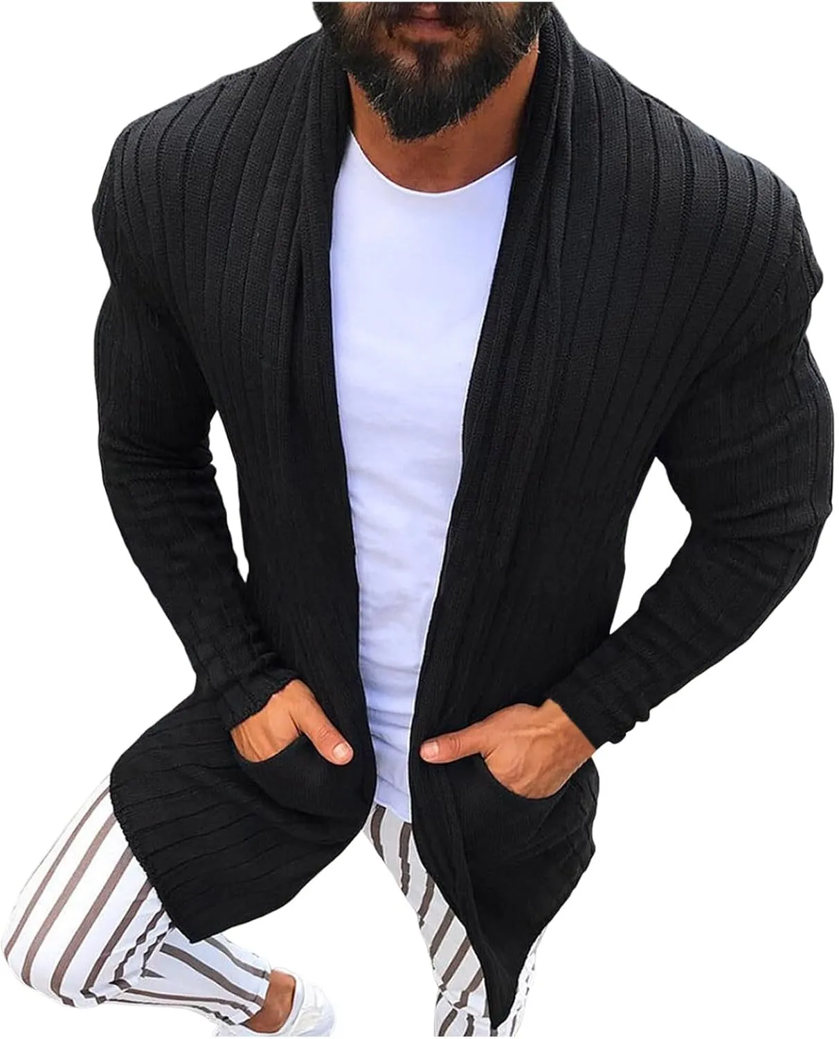 Men's Long Sleeve Cardigan Long Sleeve Shawl Button Down Cable Knit Coat Dinosaur Tail