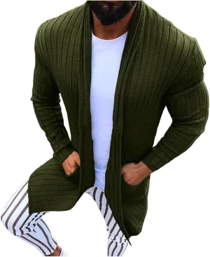 Men's Long Sleeve Cardigan Long Sleeve Shawl Button Down Cable Knit Coat Dinosaur Tail