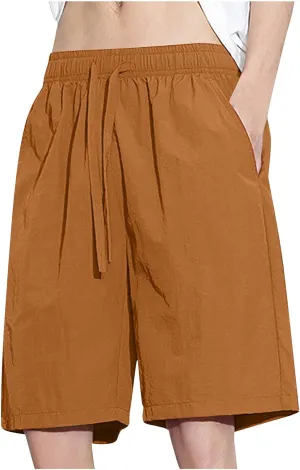 Men's Loose Plus Size Board Shorts Summer Casual Drawstring Elastic Waist Wide Leg Short Pants Swim Trunks