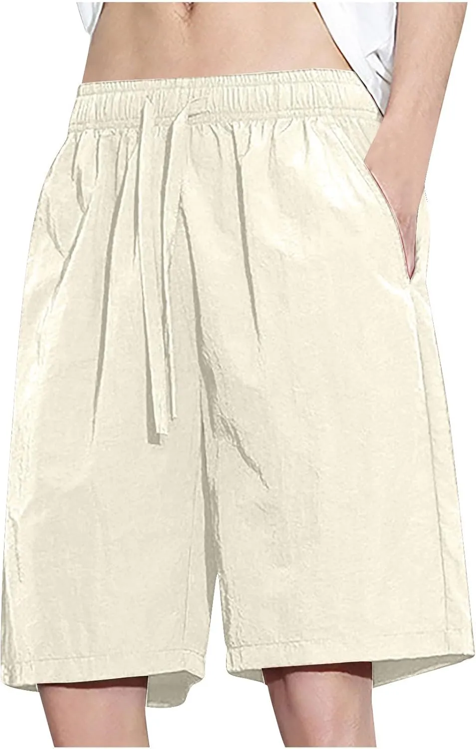 Men's Loose Plus Size Board Shorts Summer Casual Drawstring Elastic Waist Wide Leg Short Pants Swim Trunks