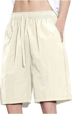 Men's Loose Plus Size Board Shorts Summer Casual Drawstring Elastic Waist Wide Leg Short Pants Swim Trunks