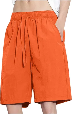 Men's Loose Plus Size Board Shorts Summer Casual Drawstring Elastic Waist Wide Leg Short Pants Swim Trunks