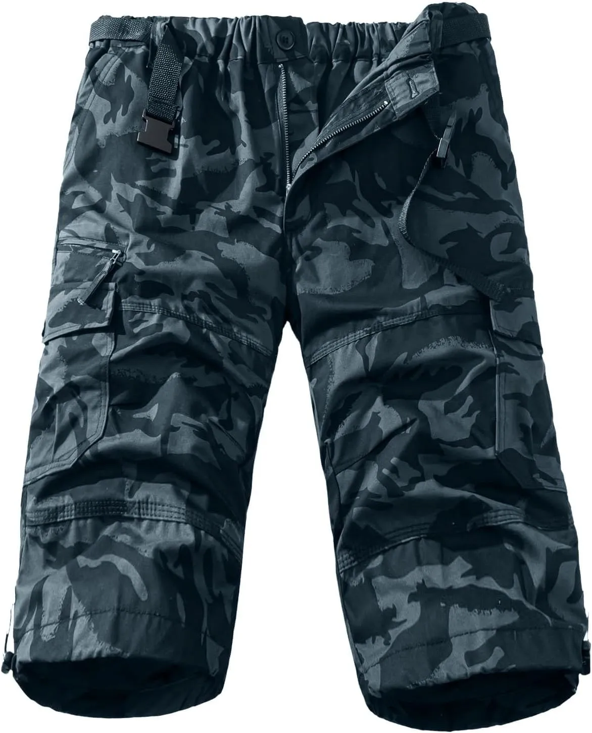 Mens Outdoor Cargo Capri Pants Relaxed Fit Multi-Pocket 3/4 Long Shorts Cotton Twill Beach Hiking Travel Shorts