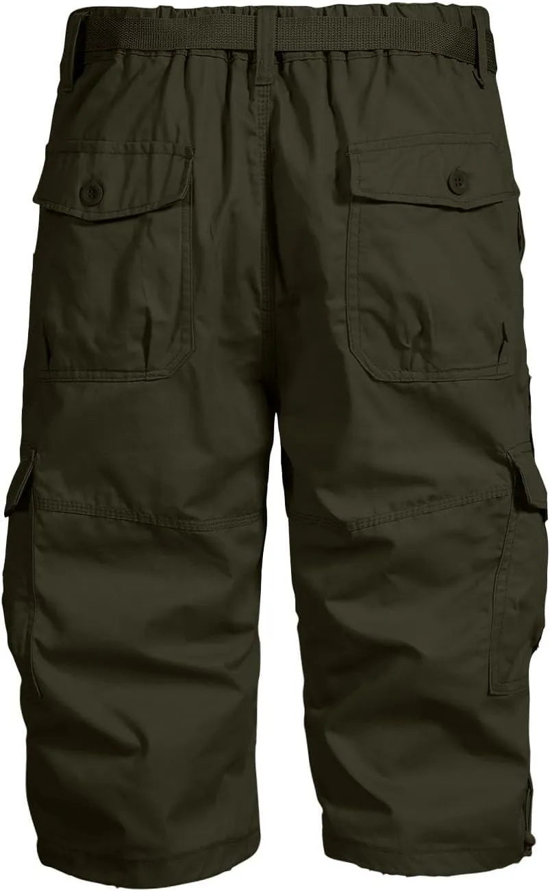 Mens Outdoor Cargo Capri Pants Relaxed Fit Multi-Pocket 3/4 Long Shorts Cotton Twill Beach Hiking Travel Shorts