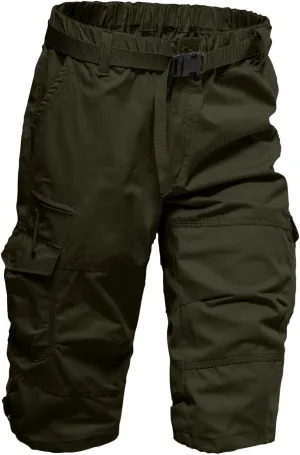 Mens Outdoor Cargo Capri Pants Relaxed Fit Multi-Pocket 3/4 Long Shorts Cotton Twill Beach Hiking Travel Shorts