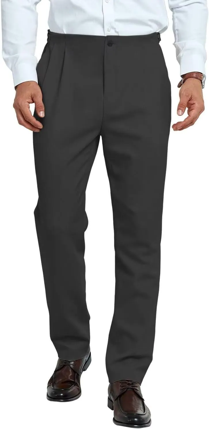 Mens Pleated Front Dress Pants Regular Fit Casual Slacks Elastic Waist Dress Pants