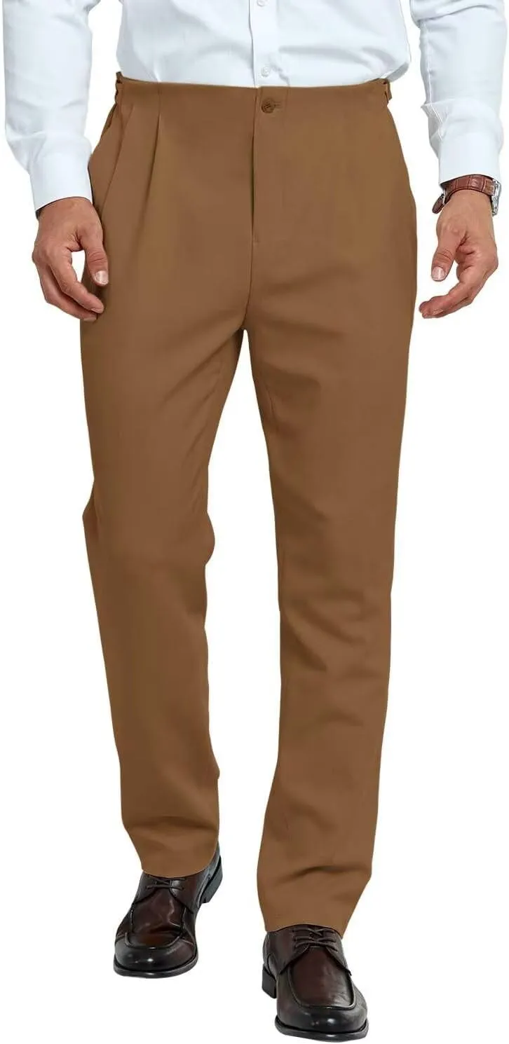 Mens Pleated Front Dress Pants Regular Fit Casual Slacks Elastic Waist Dress Pants