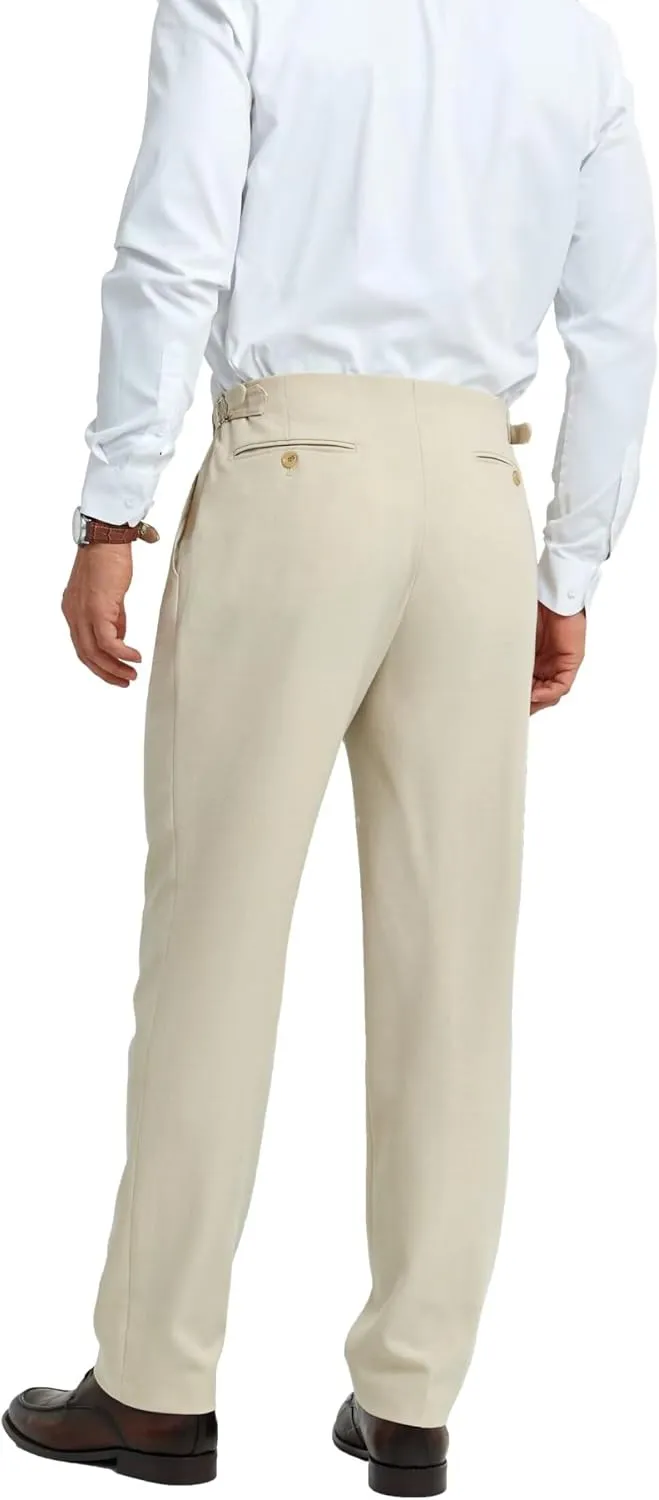 Mens Pleated Front Dress Pants Regular Fit Casual Slacks Elastic Waist Dress Pants