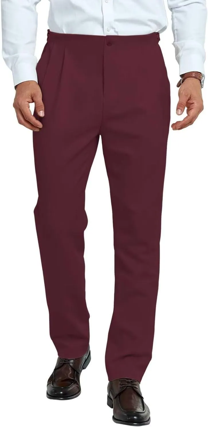 Mens Pleated Front Dress Pants Regular Fit Casual Slacks Elastic Waist Dress Pants