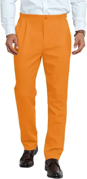 Mens Pleated Front Dress Pants Regular Fit Casual Slacks Elastic Waist Dress Pants