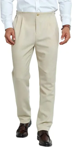 Mens Pleated Front Dress Pants Regular Fit Casual Slacks Elastic Waist Dress Pants
