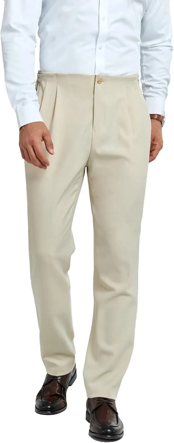 Mens Pleated Front Dress Pants Regular Fit Casual Slacks Elastic Waist Dress Pants