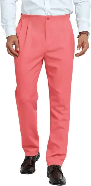Mens Pleated Front Dress Pants Regular Fit Casual Slacks Elastic Waist Dress Pants