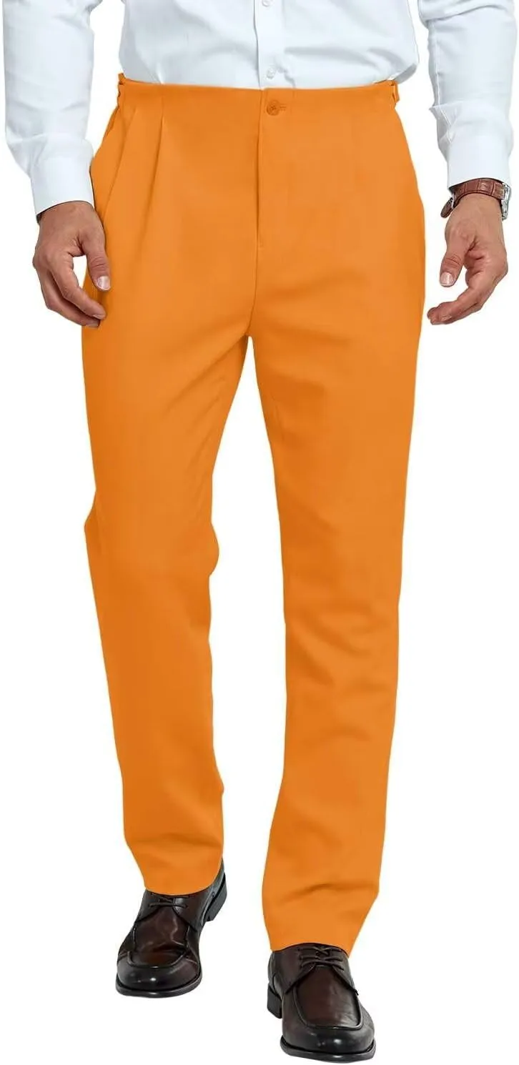 Mens Pleated Front Dress Pants Regular Fit Casual Slacks Elastic Waist Dress Pants