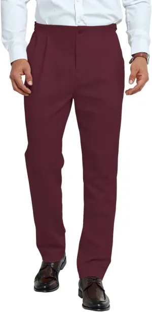 Mens Pleated Front Dress Pants Regular Fit Casual Slacks Elastic Waist Dress Pants