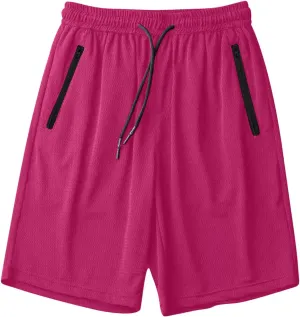 Mens Quick Dry Running Shorts with Zipper Pocket Drawstring Waist Summer Breathable Ice Silk Workout Short Pants