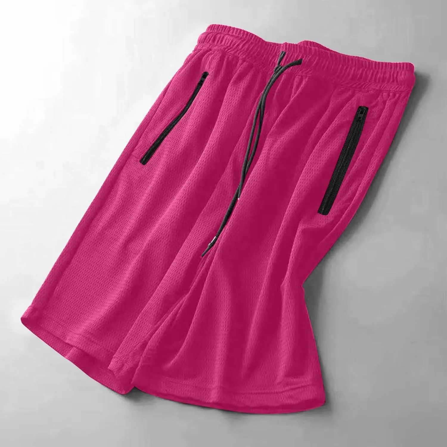 Mens Quick Dry Running Shorts with Zipper Pocket Drawstring Waist Summer Breathable Ice Silk Workout Short Pants