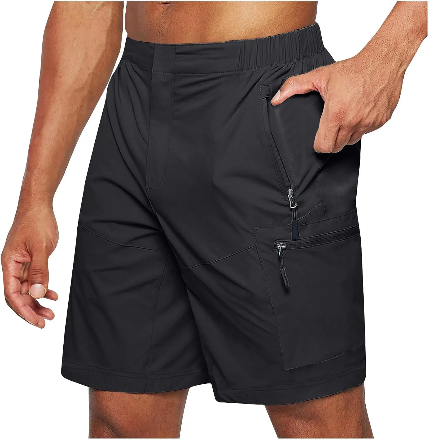 Mens Running Shorts Quick Dry Athletic Gym Shorts Stretch Wasit Zipper Pockets Outdoor Hiking Fishing Jogging Shorts