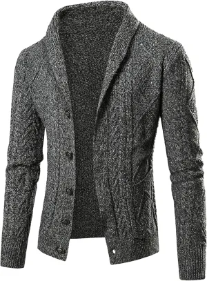 Men's Shawl Collar Cardigan Male Casual Long Sleeve Knit Coat Men Cable Slim Fit Button Down Sweater