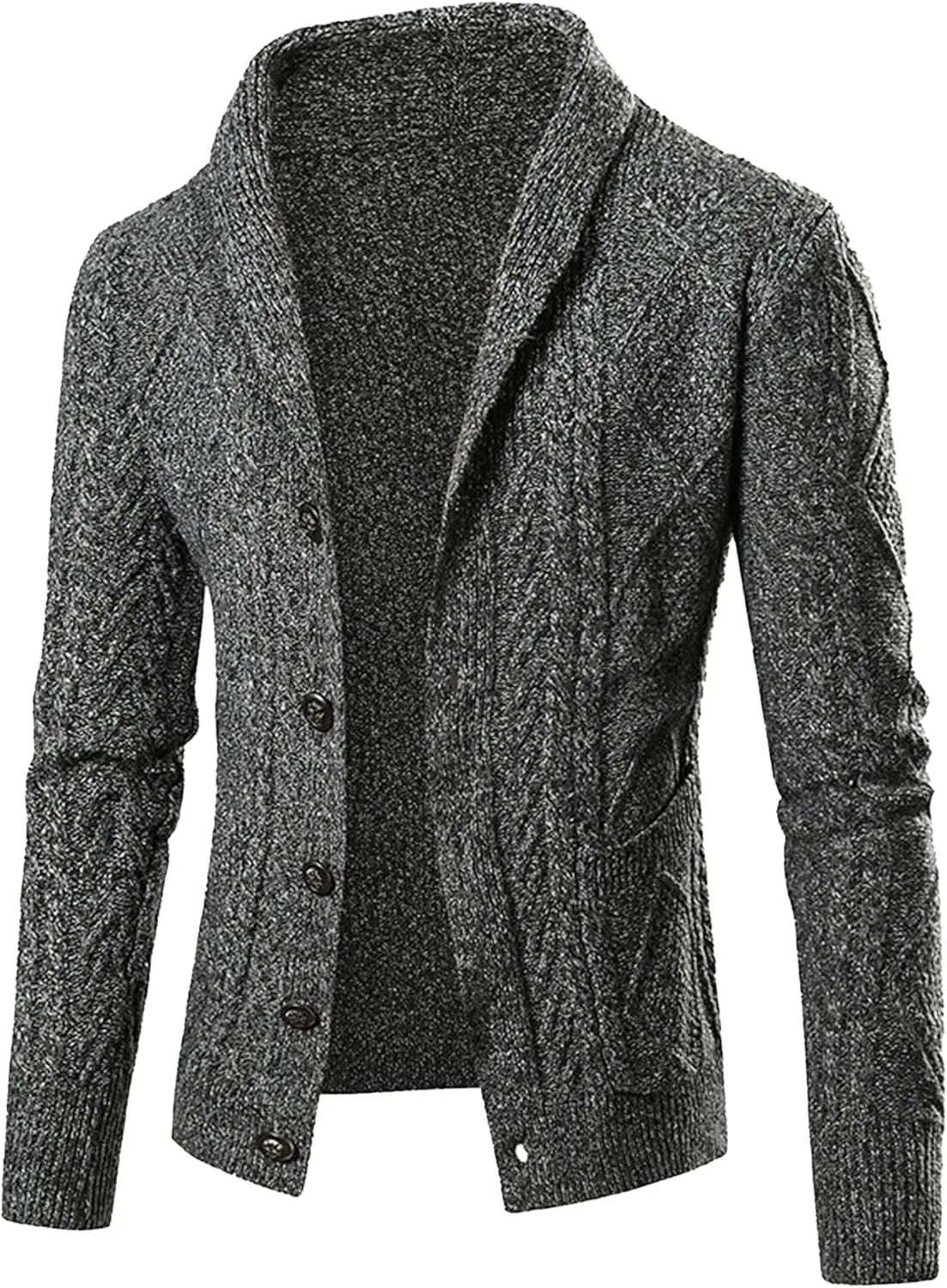 Men's Shawl Collar Cardigan Male Casual Long Sleeve Knit Coat Men Cable Slim Fit Button Down Sweater
