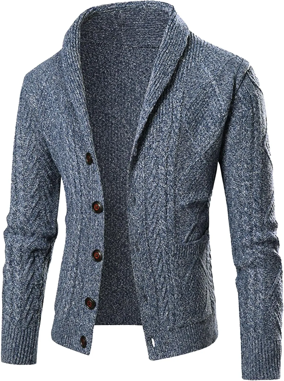 Men's Shawl Collar Cardigan Male Casual Long Sleeve Knit Coat Men Cable Slim Fit Button Down Sweater